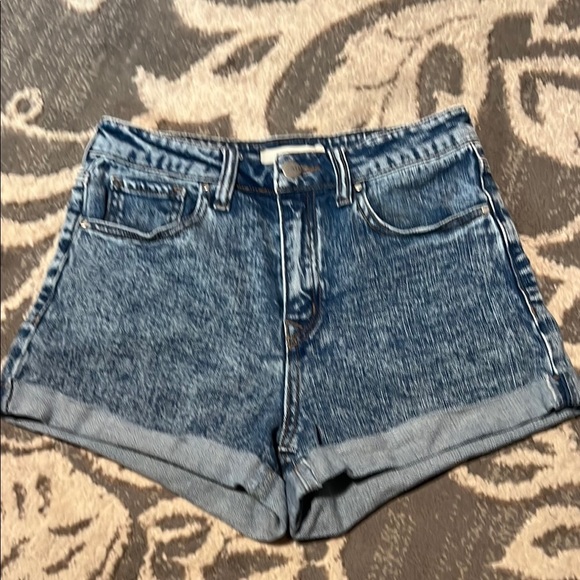 Blue High-Waisted Jean Shorts with Cuffed Hem - Picture 1 of 3